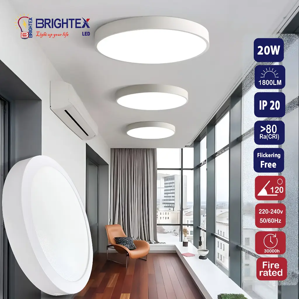 BRIGHTEX LED Panel  20w Round - Surface 6500k